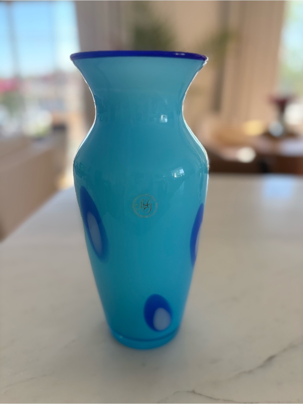 Margie's Garden Hand Blown Blue Vase